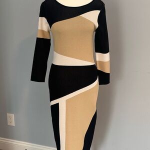 Elegant Black and Tan Colorblock Dress